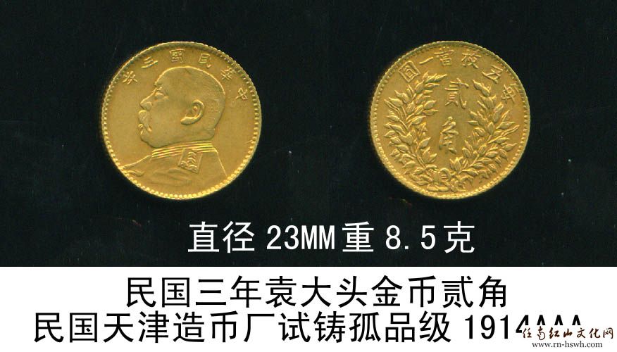 民国三年袁大头贰角金币试铸罕珍